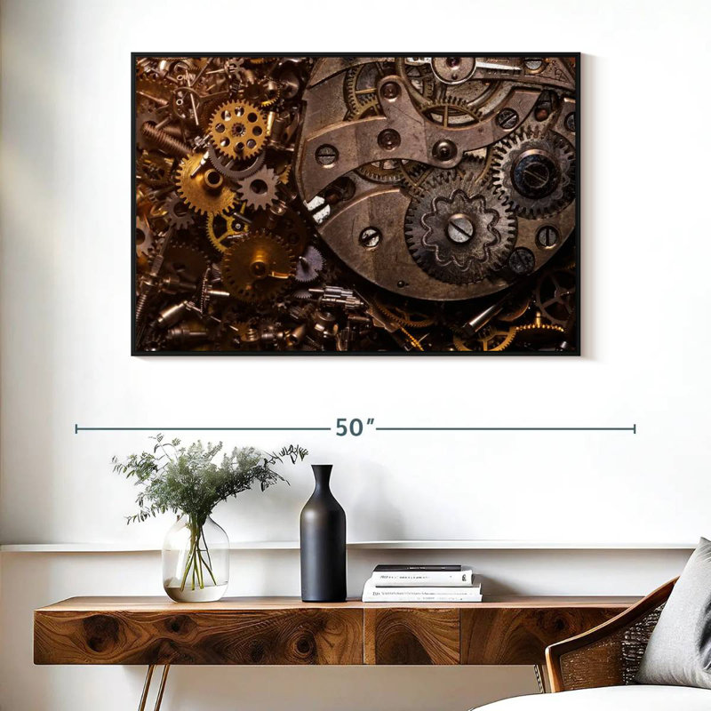 Vieux engrenages, Cadre flottant noir, 40 po x 27 po