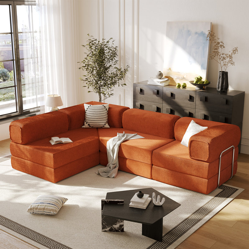 108" L Shaped Couch, Modular Sectional Sofa With Chaise, Cloud Boneless Couch With Deep Seat & Removable Pillow For Living Room, Bedroom, No Assembly Required（Brick Red）