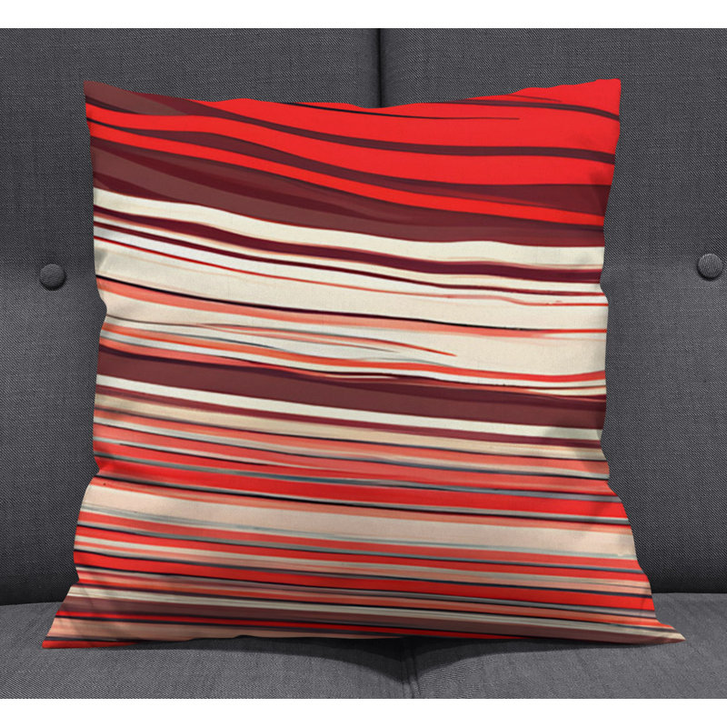 Throw Pillow With Insert, Red/Beige Striped 2, 18"H x 18"W