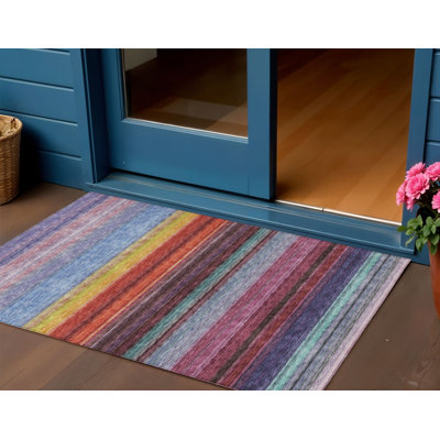 Tapis intérieur lavable rayé bleu lavande 3 pi x 5 pi