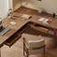 Bureau en bois de noyer massif en L avec 3 tiroirs-109624434-109624436