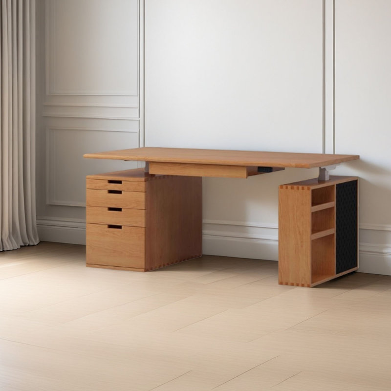 Solid wood height-adjustable pine desk