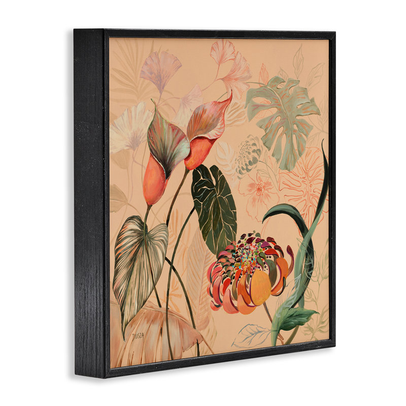 Giclée encadrée de feuillage tropical en couches, design par Dusza, Giclée encadrée noir minuit, H 12 po x l 12 po
