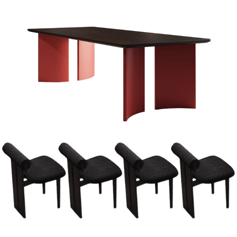 Ensemble de table de salle à manger rectangulaire moderne rouge et noir, Noir, H 29,52 po x L 78,74 po x l 35,43 po