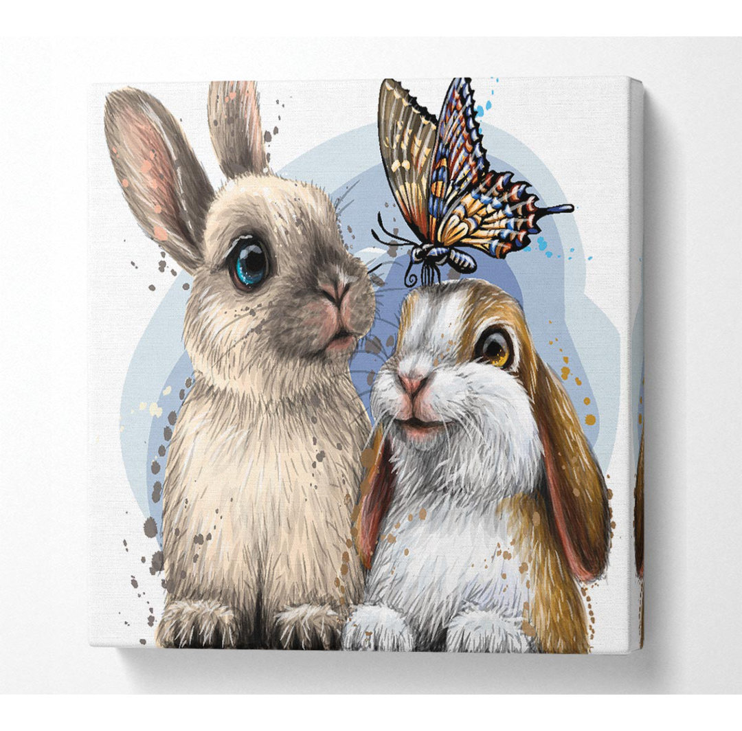 Ludgera The Cute Bunnies With Butterfly - Leinwanddrucke auf Leinwand