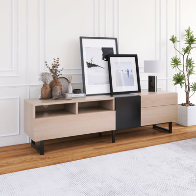 Meuble télé 80 po avec double espace de rangement et porte escamotable