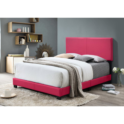 Lit de chambre rose avec base en bois massif et rails de cadre modernes pleine grandeur confortables - Assemblage simple