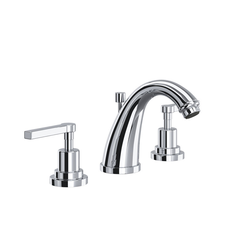 Lombardia Widespread Lavatory Faucet With C-Spout, Polished Chrome, Lever Handle