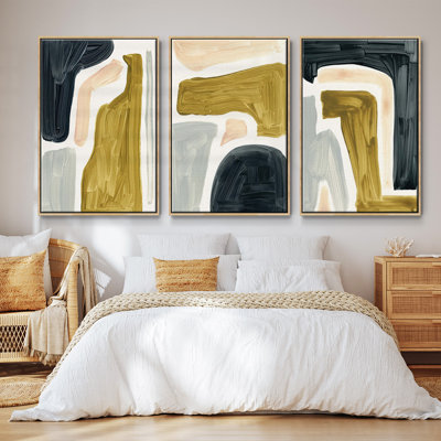 Brushy Shapes I - Ensemble de 3 reproductions de cadres photo sur toile