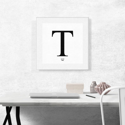 "Modern" noir et blanc, gris, alphabet Serif, lettre T - reproduction d'art textuel sur toile tendue