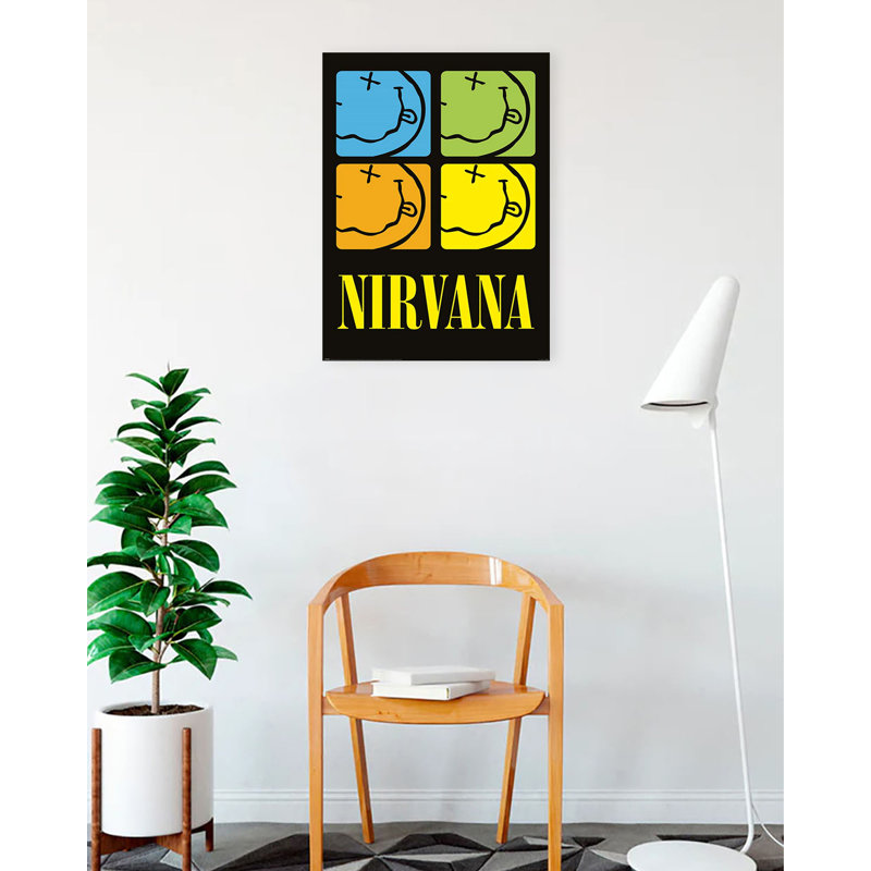  Officiellement sous licence Nirvana - Smiley Squares 24 x 36 pouces, affiche d'art - reproduction décorative - papier affiche - prêt à encadrer