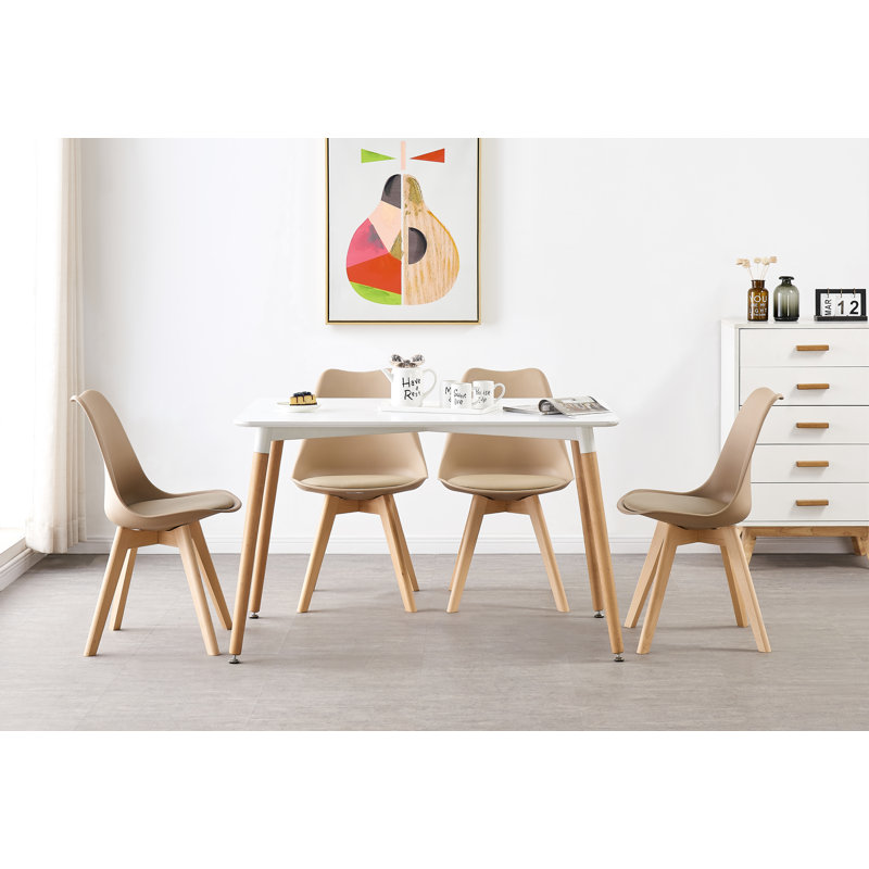 Zane 4 Person Modern Dining Table Set, White, Vanilla