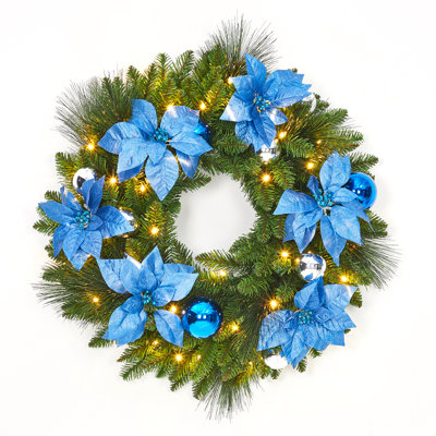 Pre-Lit Christmas Wreath 24 Inch - Battery Operated with Timer