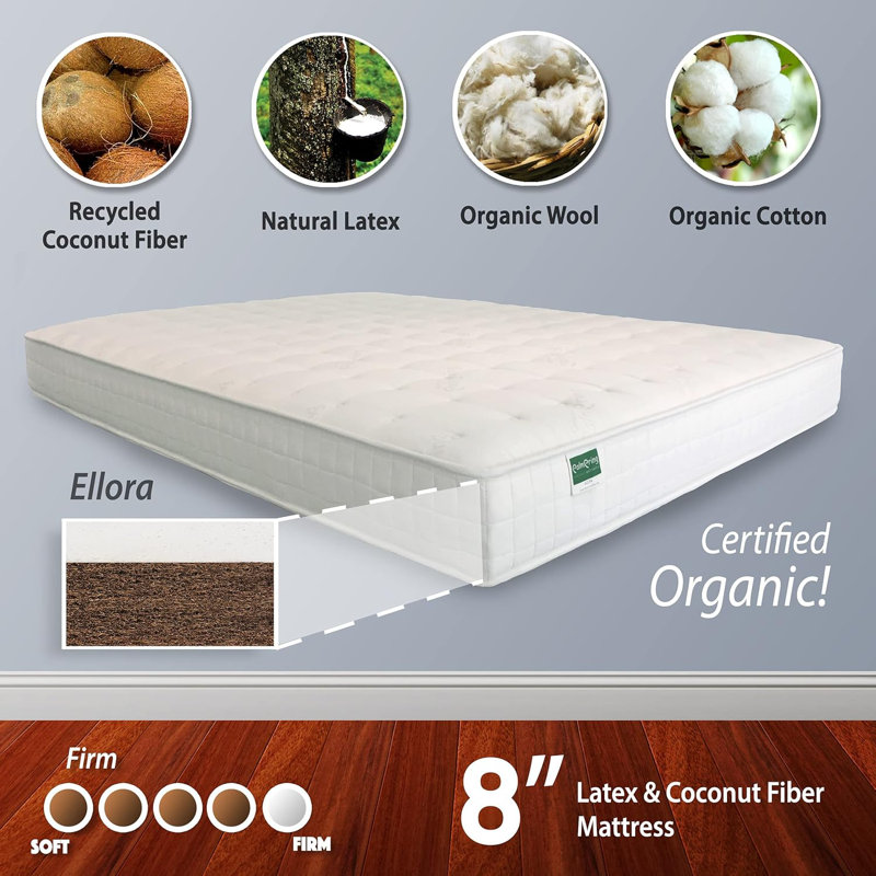 Ellora Mattress - Organic Latex Coconut Coir Firm 2Layered Comfortable Sleep Bed Dust Free, Twin XL, 10"