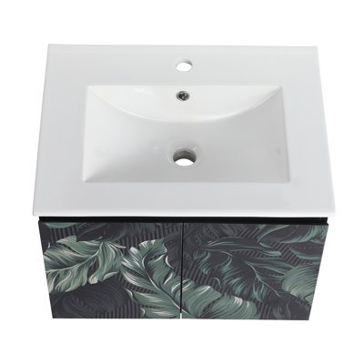 Meuble-lavabo flottant mural avec lavabo en céramique