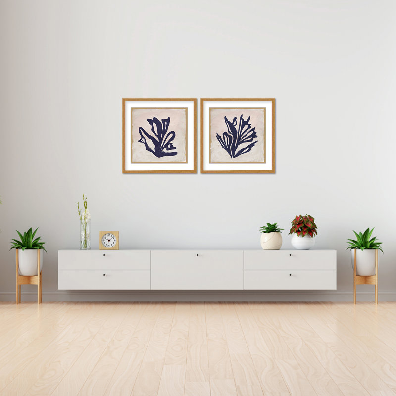 Coastal Retreat Chromatic Currents: A Diptych Of Red And Blue Ocean Plants, 16" H x 32" W