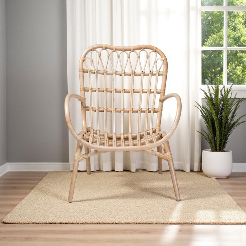 Chaise avec accoudoirs en rotin brun Bejof de style bohémien, H 33,19 po x l 28,38 po x P 30,83 po