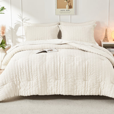 HYMOKEGE Seersucker Comforter Set, All Season Bedding Set, Luxury Bed in a Bag for Bedroom