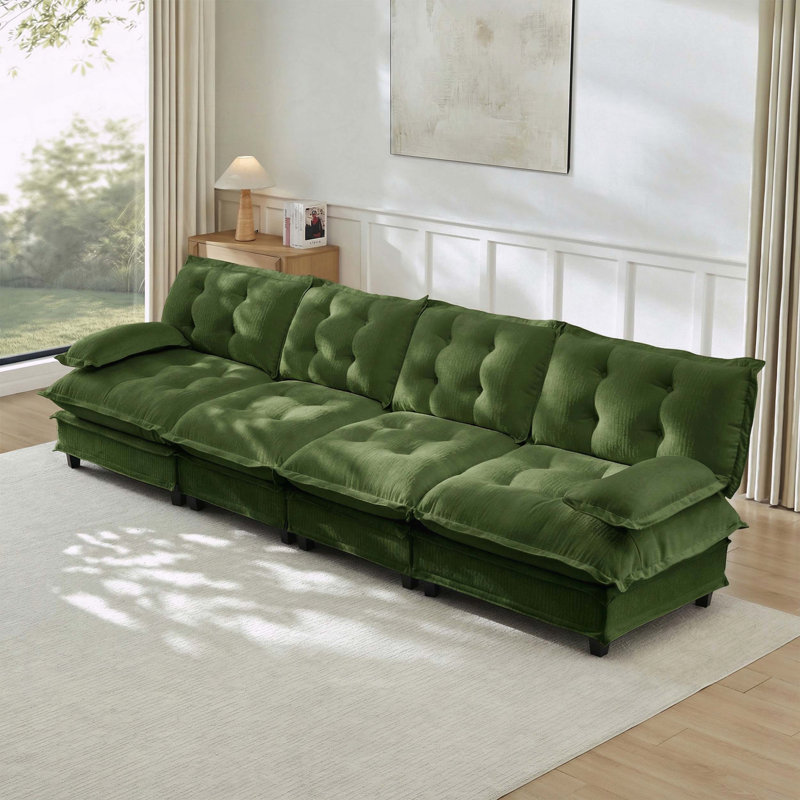 Canapé 4 places Cloud avec tissu chenille, mousse haute densité et assise profonde de 25 po, Green