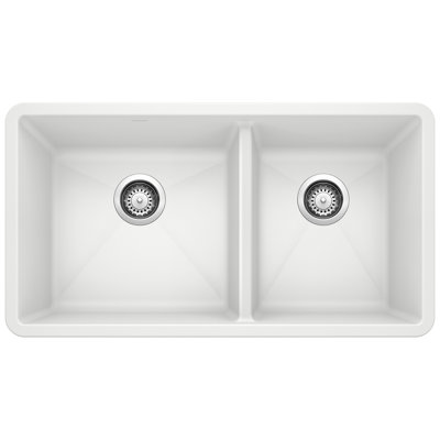 Precis SILGRANIT 33"" L x 18"" W Double Bowl Undermount Kitchen Sink with Basket Strainers -  Blanco, 401706