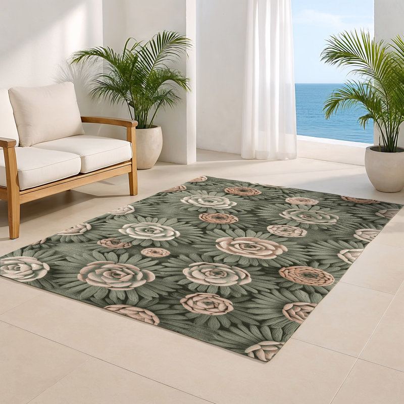 Tapis d'intérieur et d'extérieur brun Botanical, Rectangle 5 pi x 7 pi