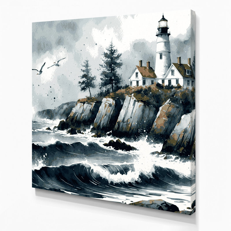 Art mural sur toile gris nautique Maine, H 16 po x l 16 po