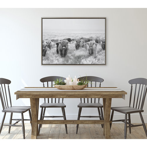 Steelside™ Herd Of Highland Cows Black And White Framed On Canvas by ...