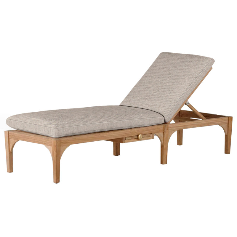 Club Teak 82.38" Long Reclining Single Chaise with Cushions, No Welt, Natural Teak, Dove Sunbrella® Linen
