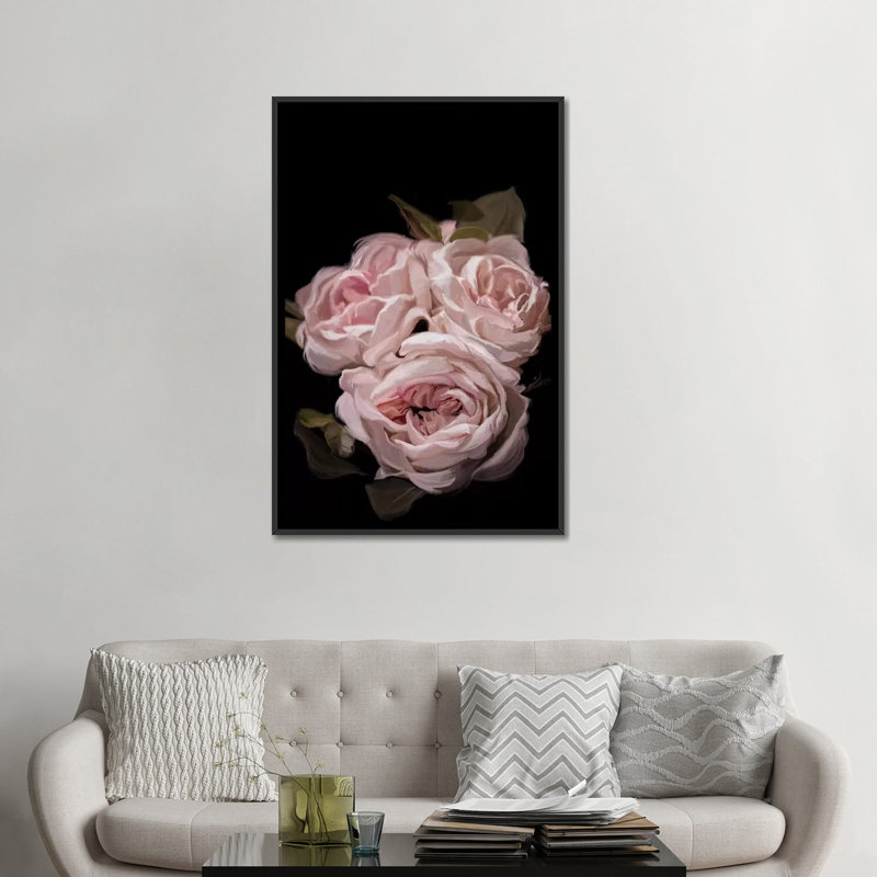 «Antique Rose», impression sur toile, H 26 po x l 18 po x P 1,5 po, Toile avec cadre noir, Pas de tapis