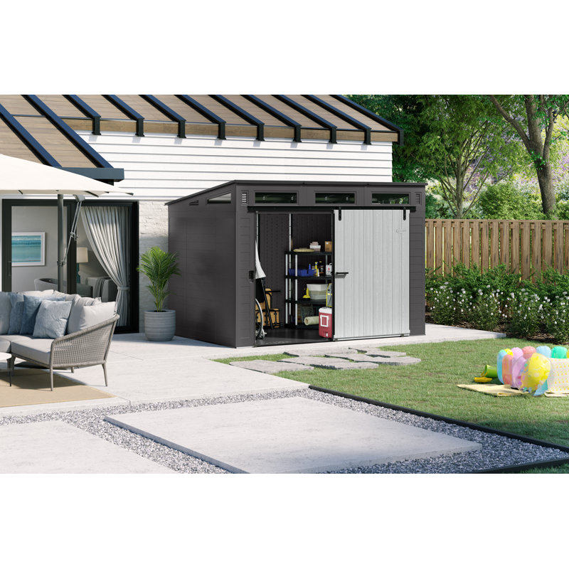 Suncast Modernist Barn Door Storage Shed, Peppercorn