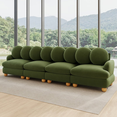 123" Modern 4-Seater Sofa, Chenille, Deep Seat with Pillows, Green
