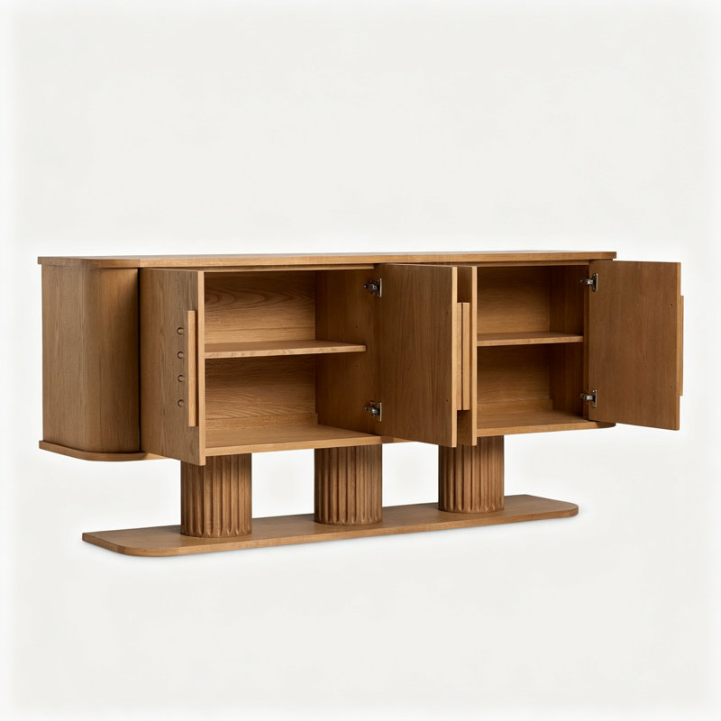 Armoire d'entrée en bois massif de style milieu du siècle, H 35,4 po x l 63 po x P 17,7 po