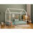 Twin Size Montessori Style Metal Floor Bed Frame, House Shaped Bed With Guardrails For Kids And Toddlers, Easy Assemble, No Slats, White-505393352-505393354