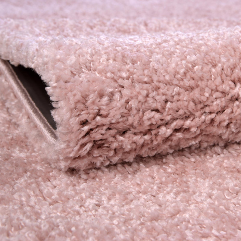 Tapis rose en polypropylène tissé à la machine à poils longs Fragos, Carré 8 pi x 8 pi