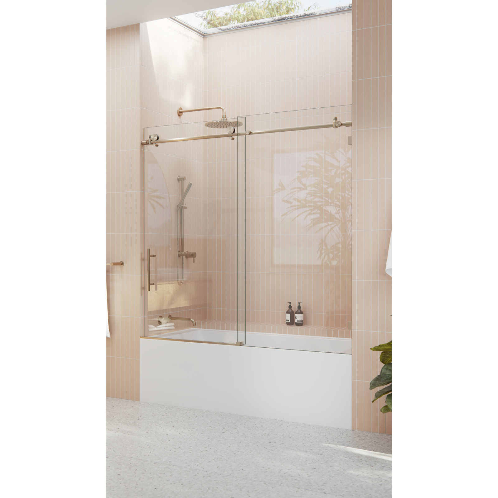 Eclipse Frameless Sliding Tub Door, Brushed Bronze