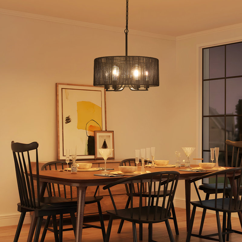 Lustre de ferme en rotin 6 lumières Lauri, Noir mat