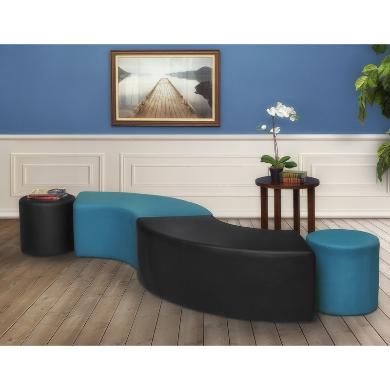Aurora Curved Vinyl Ottoman, Peacock Teal Faux Leather