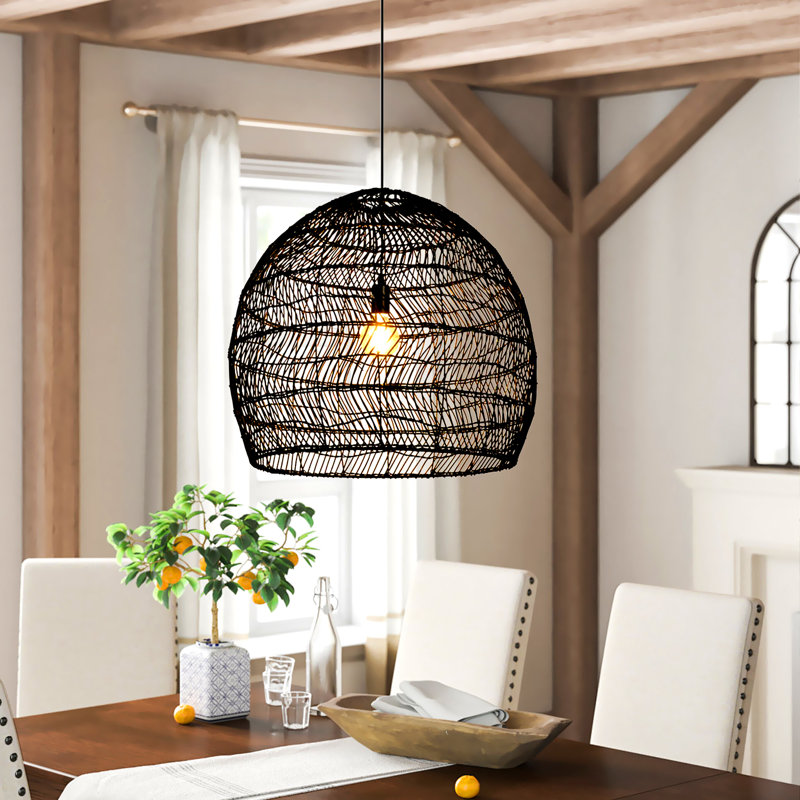 Luminaire suspendu en forme de dôme noir à 1 lumière Aracelie, H 23,62 po x l 23,62 po x P 23,62 po