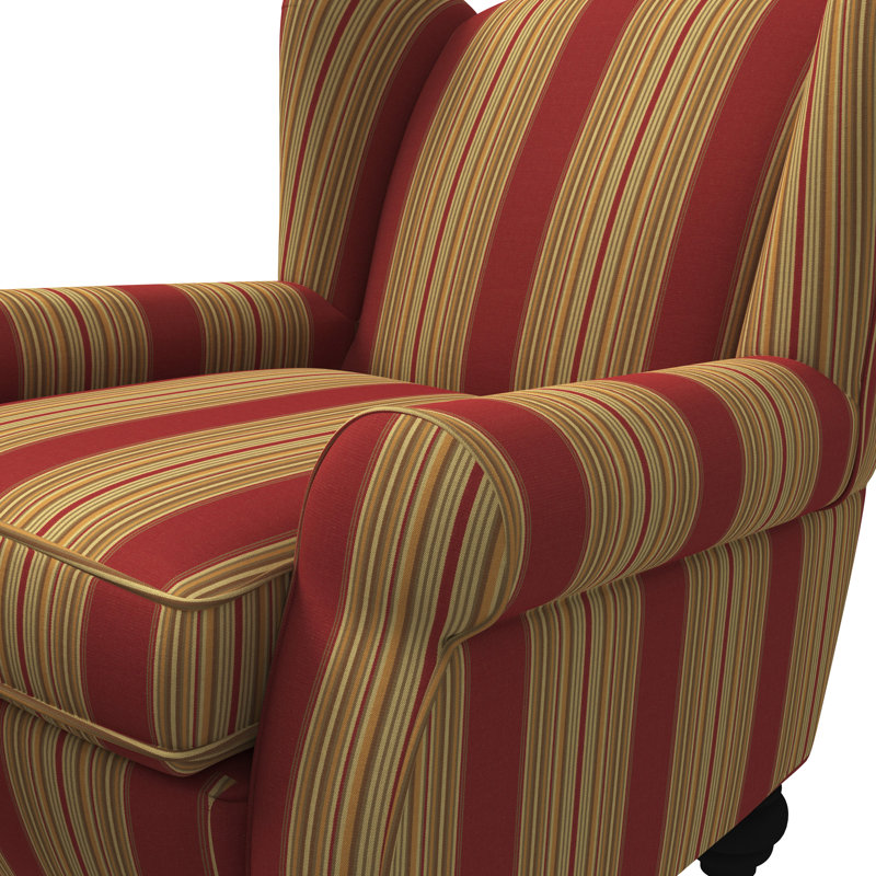 Amandeep Upholstered Wingback Chair with Ottoman, Crimson Red Stripe 100% Cotton