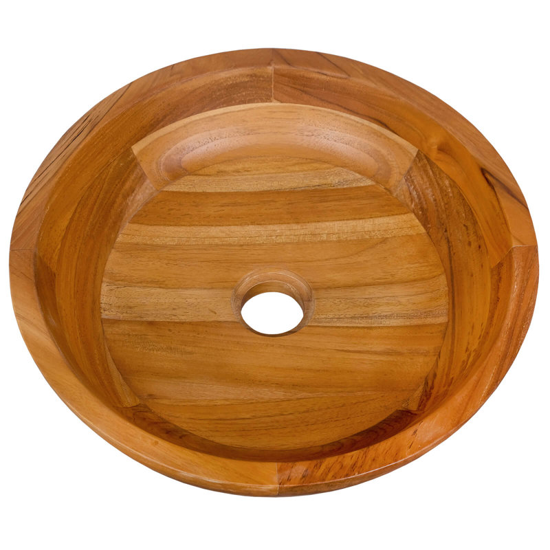 16" X 16" Vessel Sink Teak Wood Washbasin With Drainage Hole & Smooth Finish