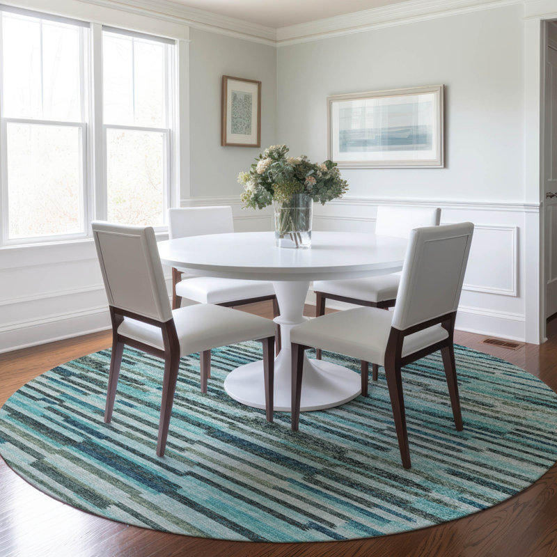 Premium Machine Washable Mayfield AMF114 Abstract Rug, 8' Round, Turquoise