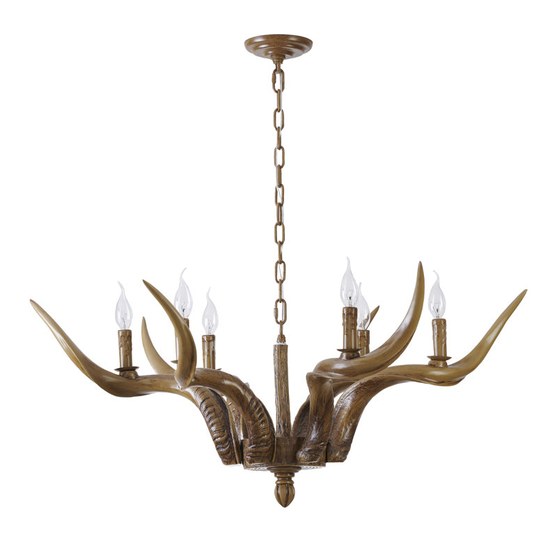 Lustre traditionnel en bois de cerf brun 6 lumières