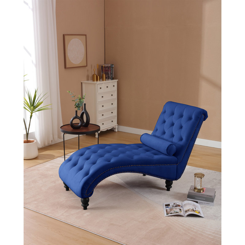 Classical Velvet Recliner Chair With Button Tufting & Silver Nailhead Trim, Navy