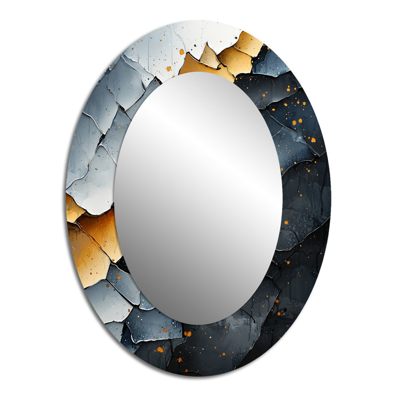 Dream Fragments Of Wood Stone Petal I - Gold Oval Wall Mirror Decor, 40" x 30"