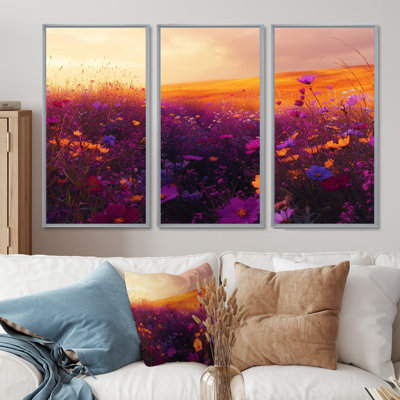 Fleurs sauvages dans la prairie d'automne II - Décoration murale fleurs sauvages - ensemble de 3