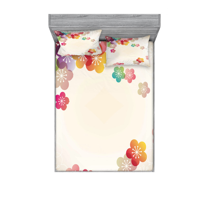 Microfiber Floral Sheet Set, Queen Sheet Set with Fitted Sheet