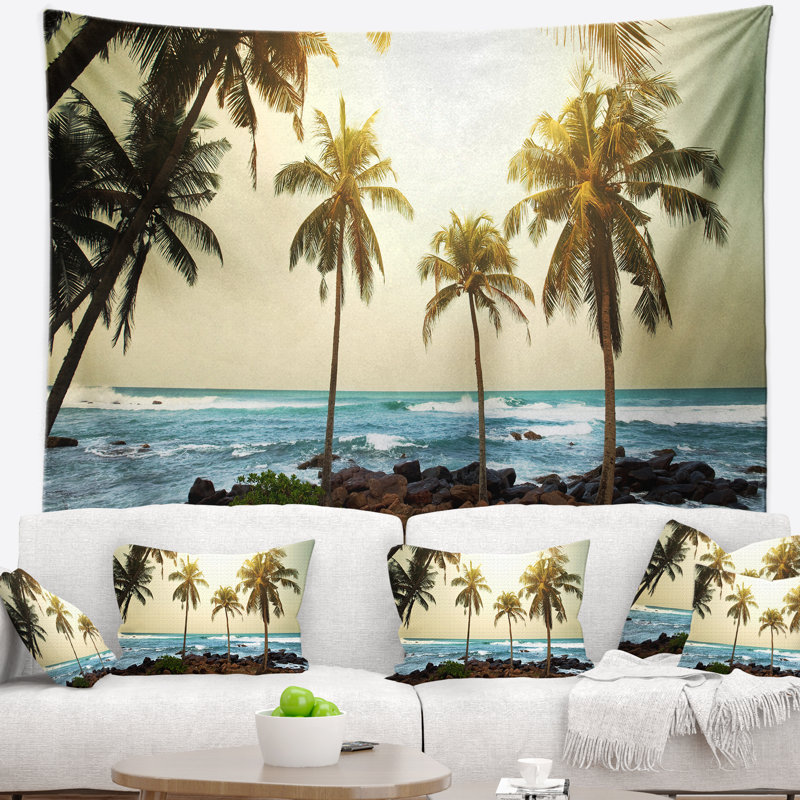 Tapisserie de plage tropicale avec palmiers Seashore, H 50 po x l 60 po
