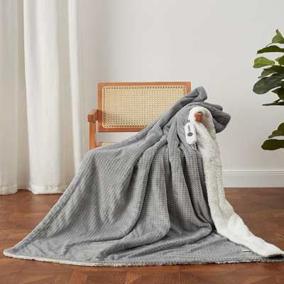 Gray Waffle Heated Electric Blanket 90x100 Inch