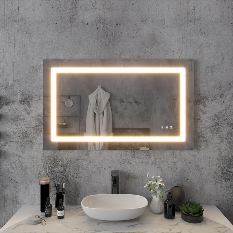 Miroir de salle de bain rectangulaire à DEL sans cadre, 40 po x 24 po, Rectangulaire