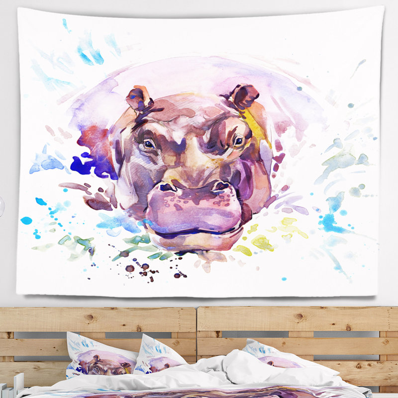 Tapisserie aquarelle hippopotame Animal, H 50 po x l 60 po